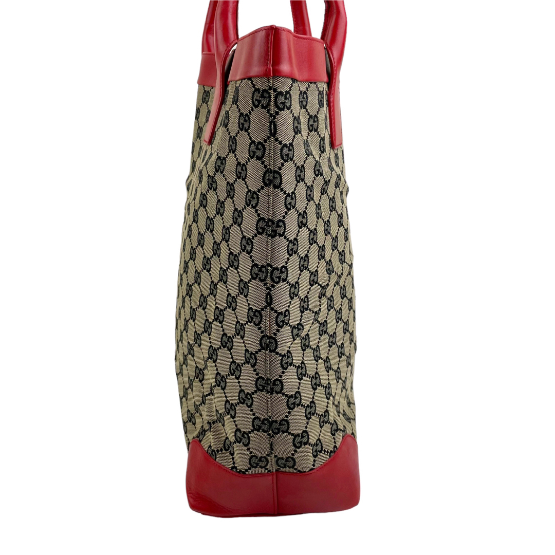 Gucci - ✨良品 GUCCI グッチ トートバッグ GGキャンバス レザー 赤
