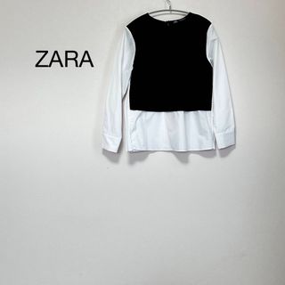 ザラ(ZARA)のZARA ザラ　重ね着風ブラウス　フォーマル　プリーツブラウス　モノトーンシャツ(シャツ/ブラウス(長袖/七分))