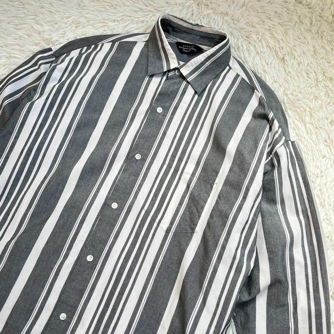 【美品】UNUSED 長袖シャツ　ストライプ柄　シルク　絹　オーバーサイズ　白黒