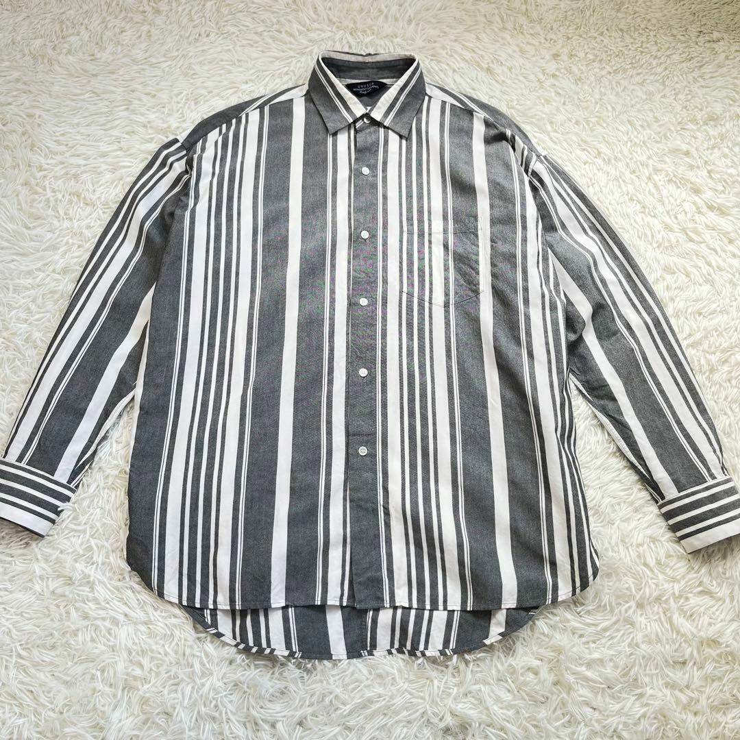 美品】UNUSED 長袖シャツ ストライプ柄 シルク 絹 オーバーサイズ 白黒-