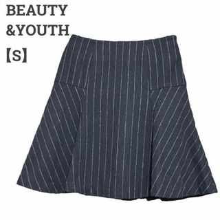 ビューティアンドユースユナイテッドアローズ(BEAUTY&YOUTH UNITED ARROWS)のビューティ&ユース レディース【S】ひざ丈スカート♡ウール混 ストライプ♡紺(ひざ丈スカート)