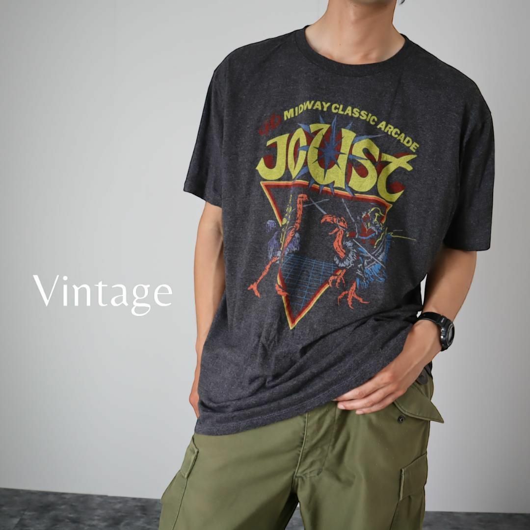 【JOUST】アーケードゲーム BIG プリント ルーズ Tシャツ XL グレー