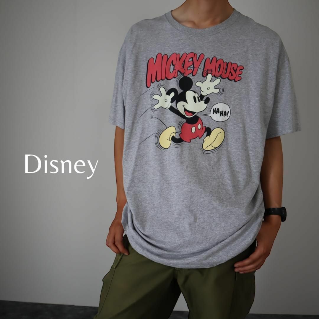 【Disney】オールドミッキー BIGプリント ルーズ Tシャツ XL グレー