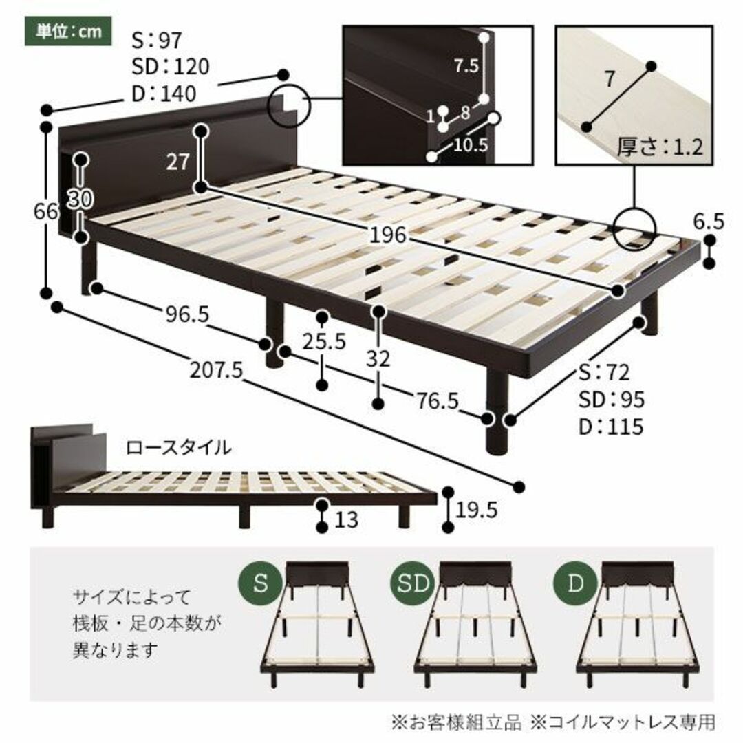 送料無料 シングルベッド マットレス付き ハイタイプ保証・棚