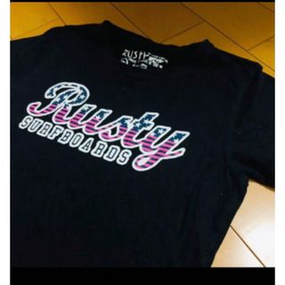 ラスティ(RUSTY)の専用RUSYハートロゴブラックコットンT(Tシャツ(半袖/袖なし))