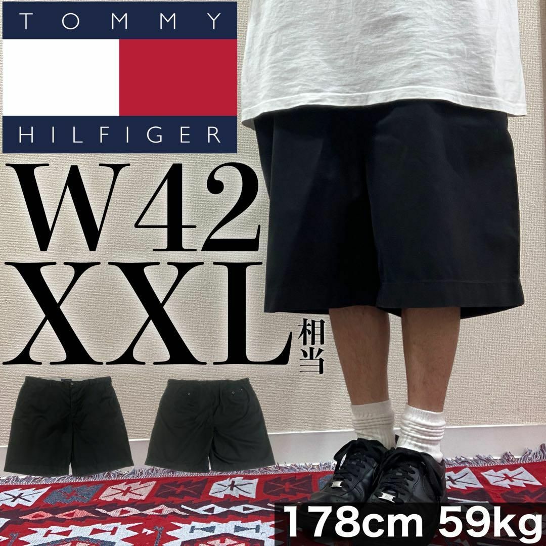 TOMMY HILFIGER(トミーヒルフィガー)の【美品】TOMMY HILFIGER ハーフパンツ W42 XXL相当 ブラック メンズのパンツ(ショートパンツ)の商品写真