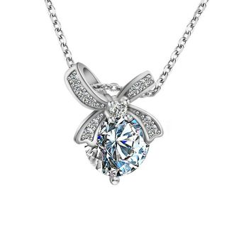 レディース スタッド リボン ネックレス 2ct 最高級ジルコニア 大粒 8mm(ネックレス)