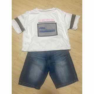 デニムハーフパンツと半袖トップス　160センチ(Tシャツ/カットソー)