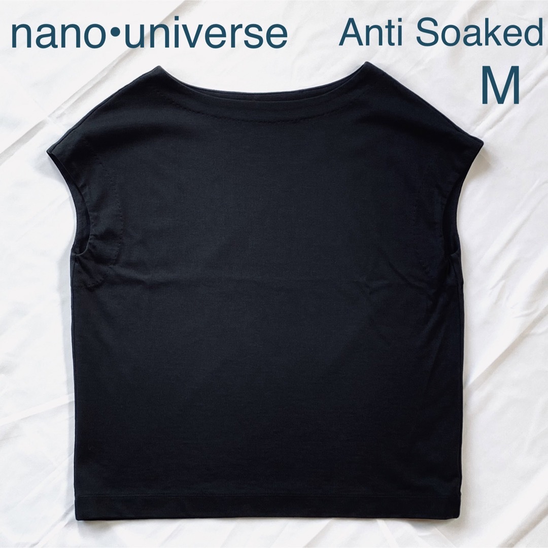 nano・universe(ナノユニバース)の美品＊ナノユニバース＊Anti SoakedボートネックT＊38＊ブラック レディースのトップス(カットソー(半袖/袖なし))の商品写真