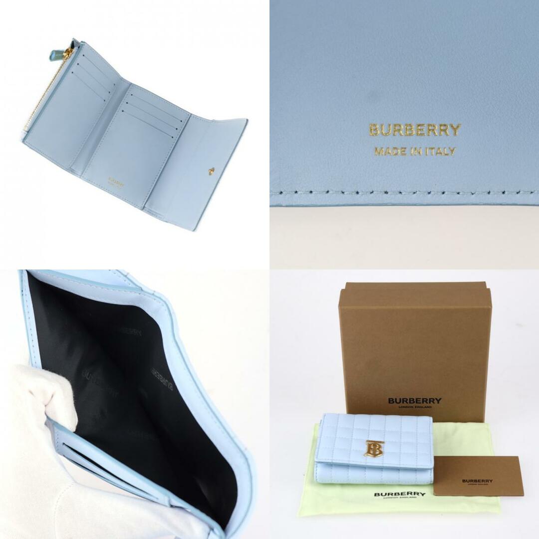 BURBERRY バーバリー LOLA CMPT ローラ コンパクトウォレット 三つ折り財布 8066987 ラムスキン PALE-BLUE ライトブルー系 ゴールド金具 TBロゴ キルティング 【本物保証】