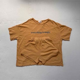 ザラキッズ(ZARA KIDS)の韓国子供服　夏服セットアップ　ロゴTシャツ　短パン　からし色　ビックTシャツ(Tシャツ/カットソー)