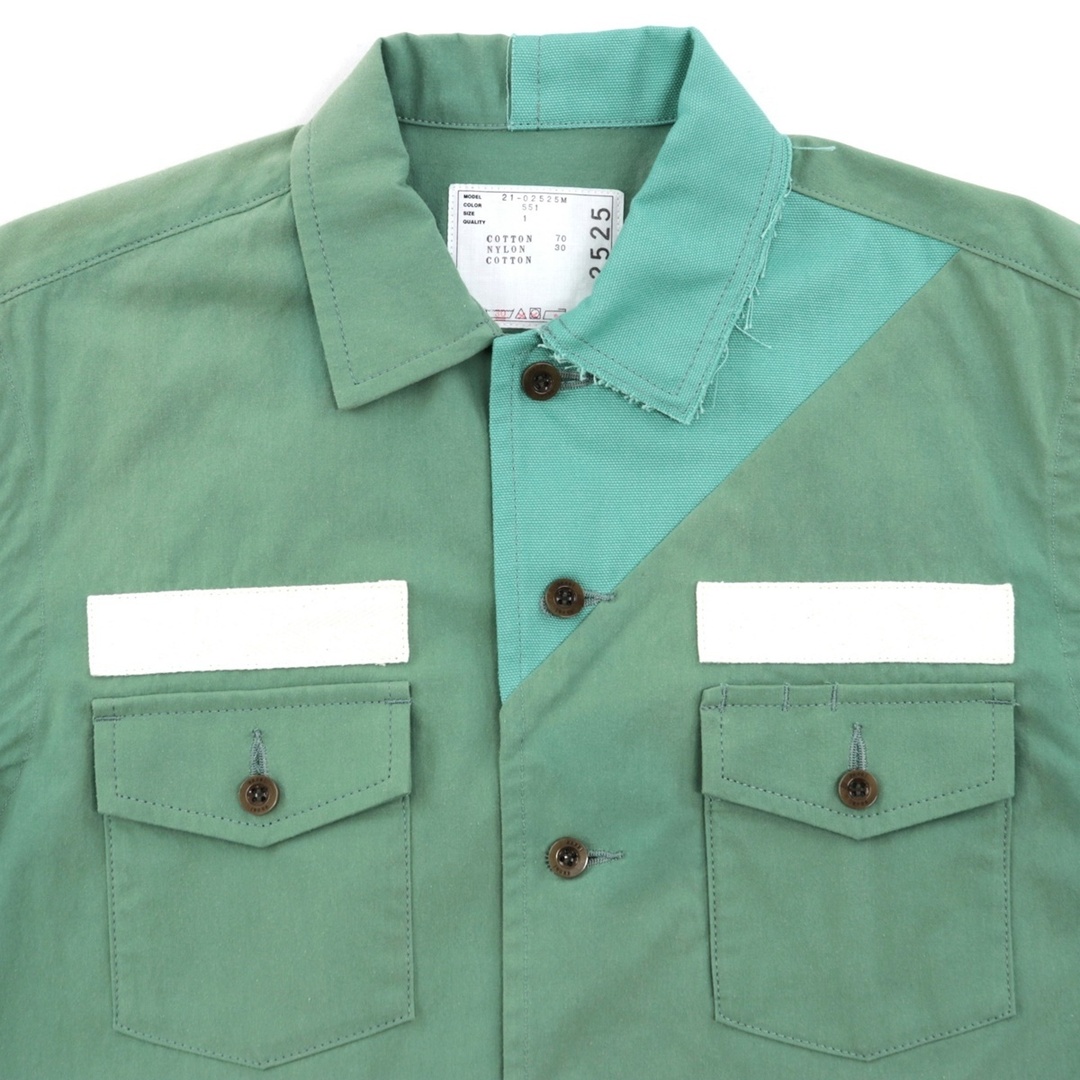 未使用 サカイ 21SS オックスフォードシャツ 半袖 メンズ 緑 グリーン 1 コットン Cotton Nylon Oxford Shirt sacai