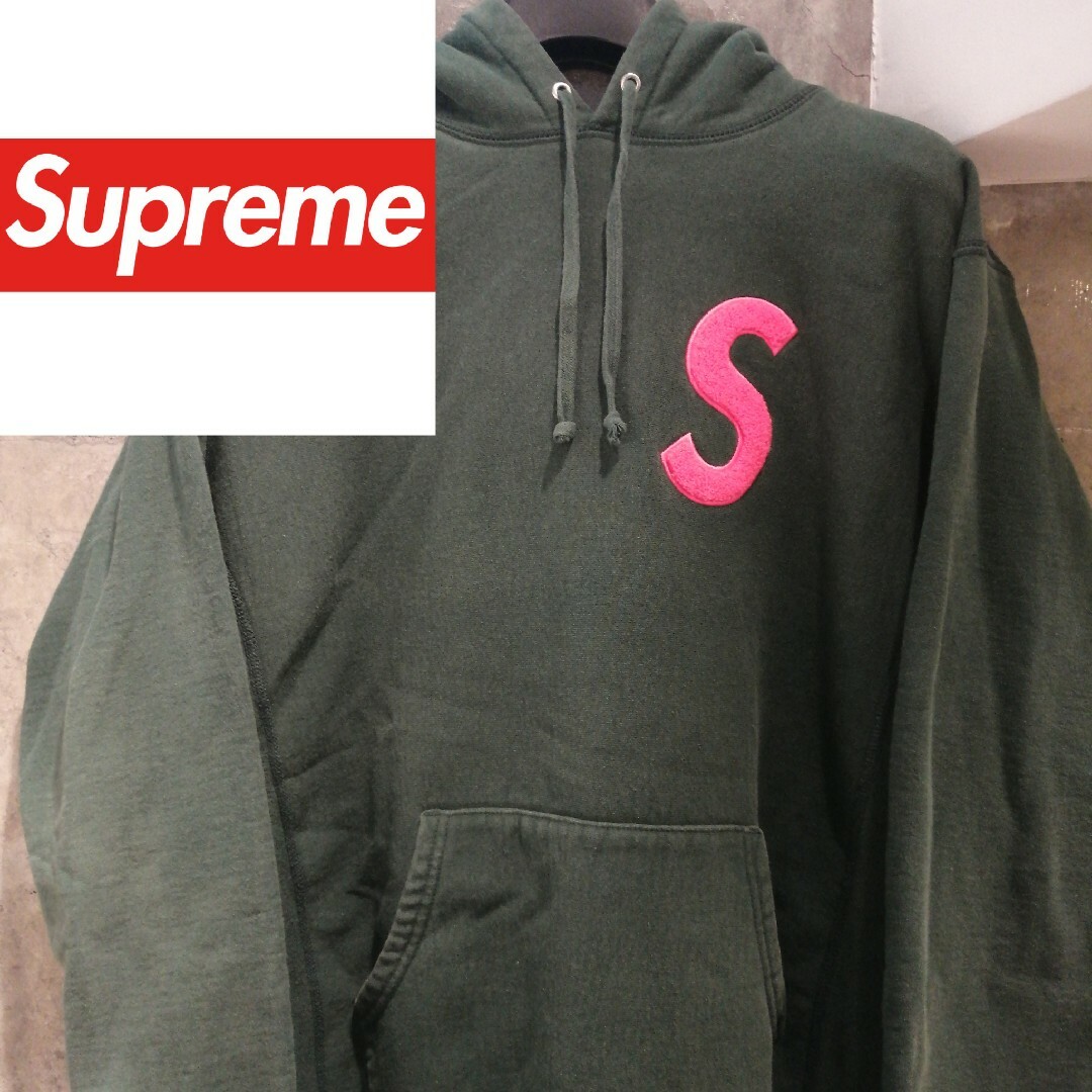 Supreme Sロゴパーカーピンクパイル Sサイズ グリーン