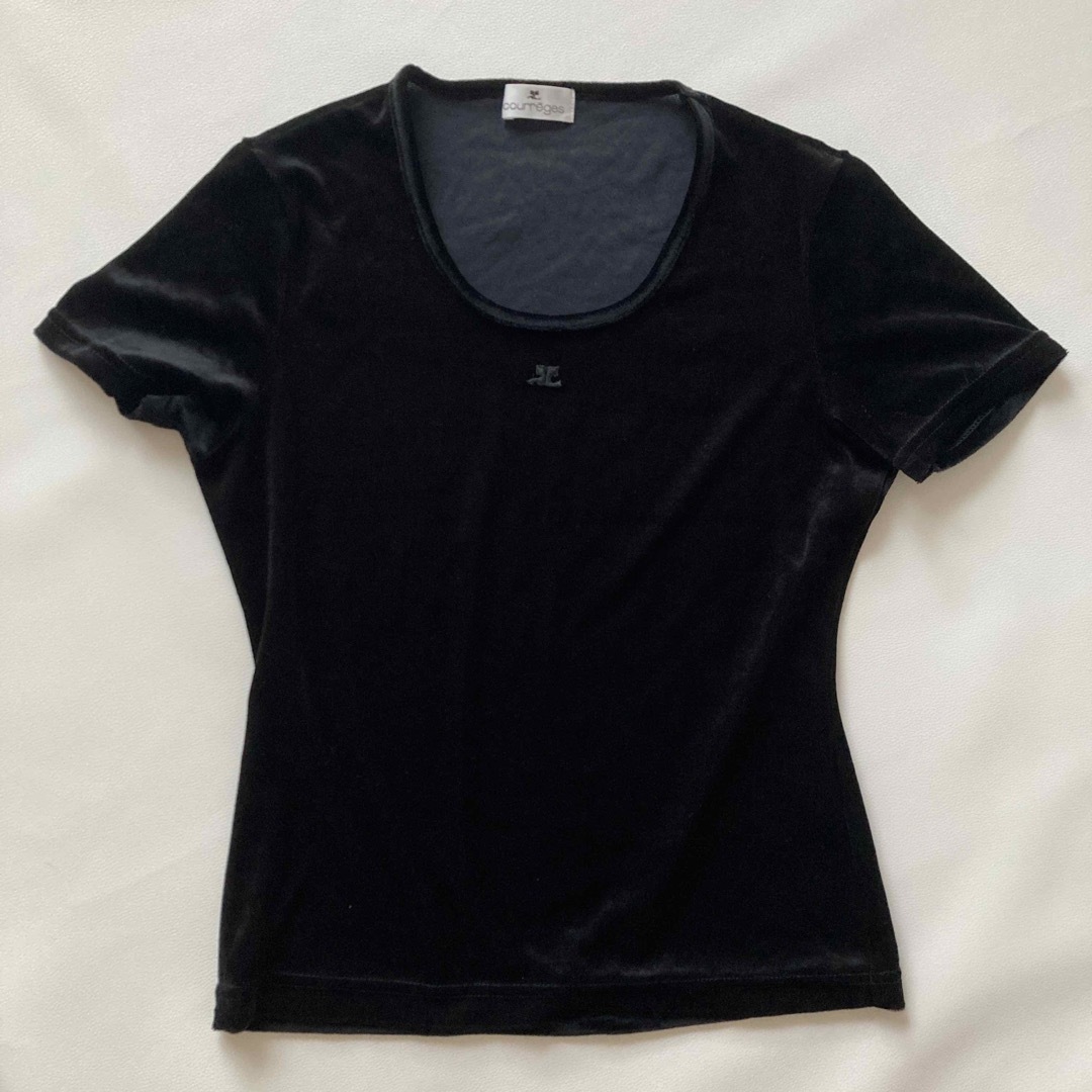 Courreges(クレージュ)のCourreges クレージュ　ベロアTシャツ 黒 レディースのトップス(Tシャツ(半袖/袖なし))の商品写真