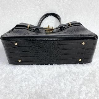 極美品 高級 MONTOWA モントワ ハンドバッグ 黒 クロコ柄 レザー金具