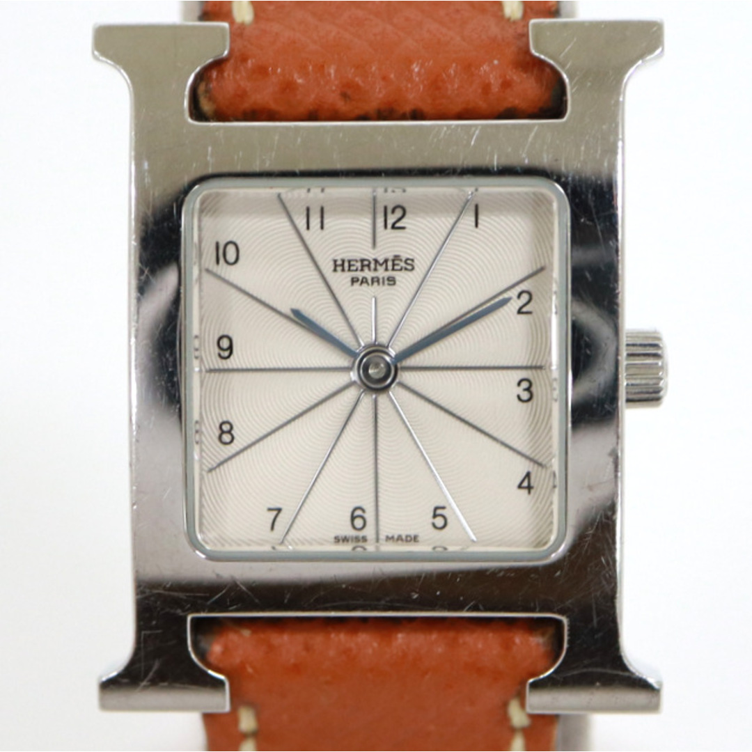 【HERMES】エルメス Hウォッチ クオーツ 腕時計 SS ブラウン エプソン 白文字盤 HH.12.10/kt04652tg