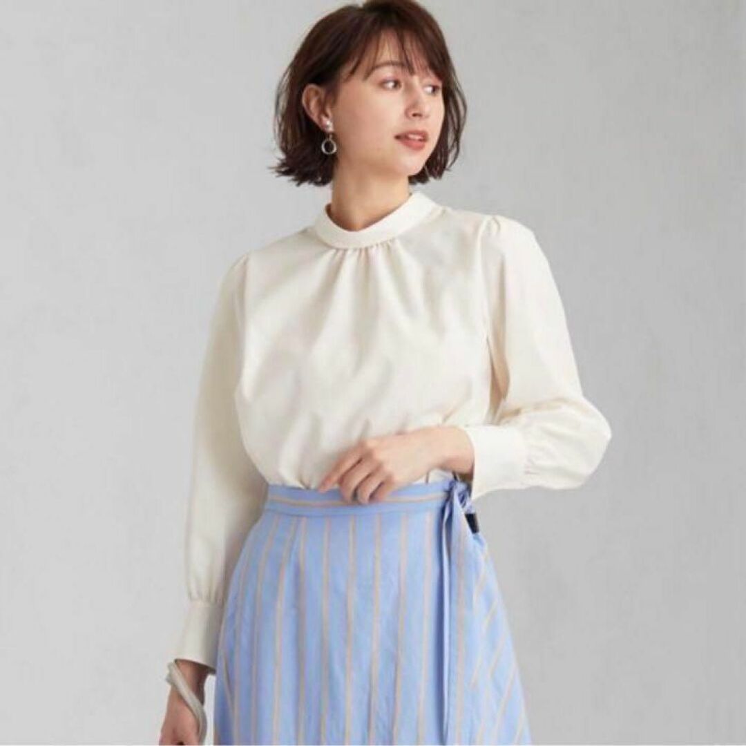 クラシカル×シンプルデザイン*バンドカラーシャツブラウス アイボリー