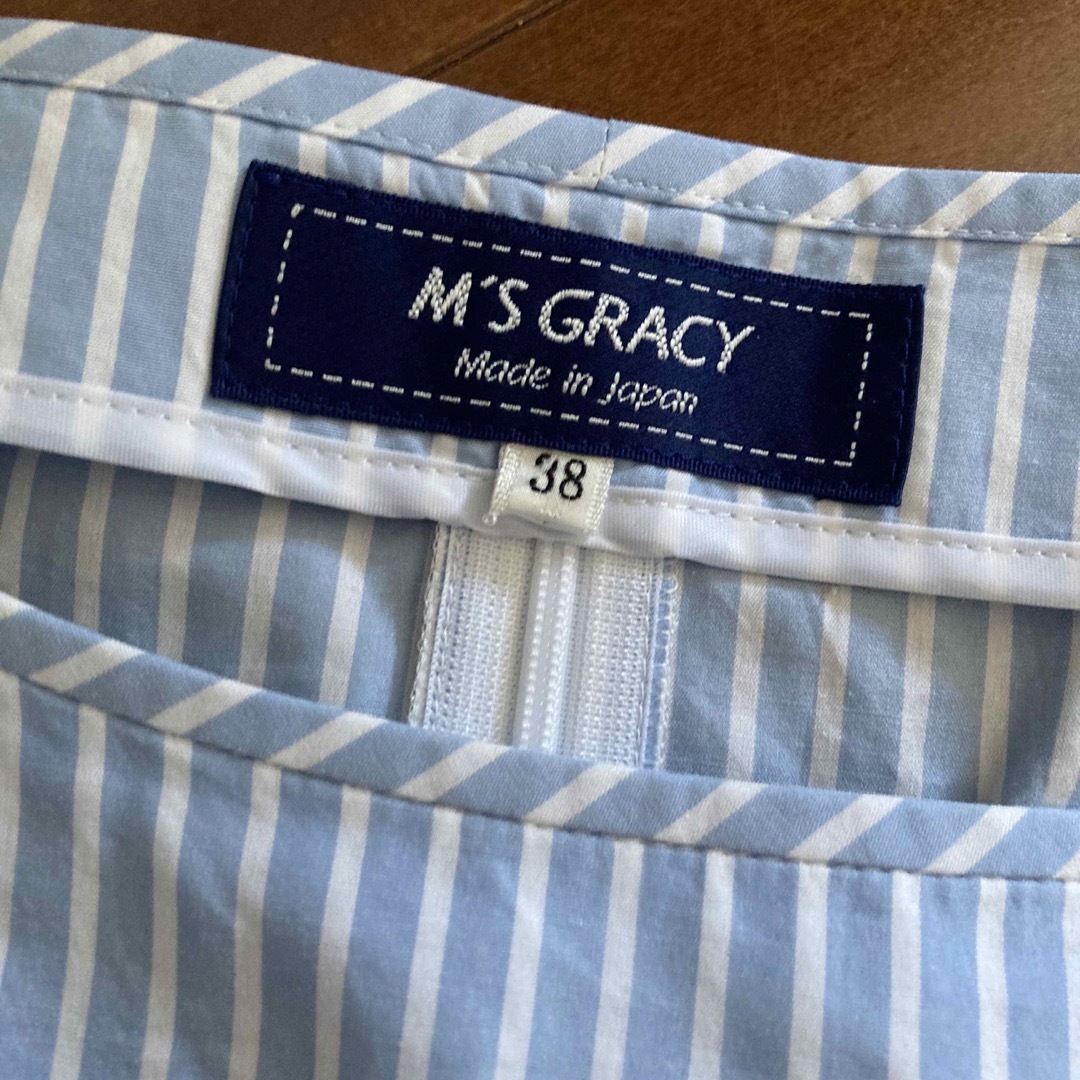 M'S GRACY(エムズグレイシー)の美品❣️エムズグレイシー　ストライプ　リボン　ブラウス レディースのワンピース(ひざ丈ワンピース)の商品写真