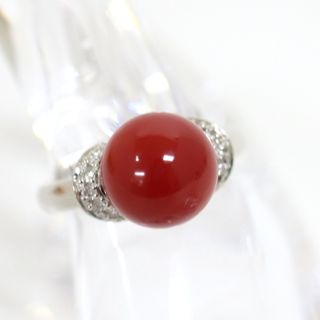 【Jewelry】Pt900 プラチナ 珊瑚 デザインリング レッド 10mm D.0.17ct 7.1g/hm06534kw(リング(指輪))