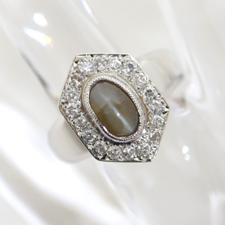 【Jewelry】Pt900 キャッツアイ ダイヤモンド デザインリング C.2.44ct D.0.45ct 17号 15g/hm07409kt(リング(指輪))