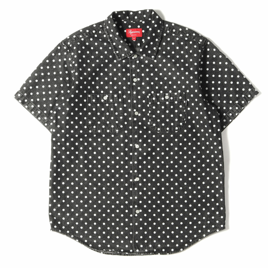 Supreme シュプリーム シャツ サイズ:M ポルカドット柄 アーチロゴ デニム 半袖 シャツ Polka Dot Denim Shirt  18SS ブラック 黒 トップス カジュアルシャツ 【メンズ】【中古】【美品】 | フリマアプリ ラクマ