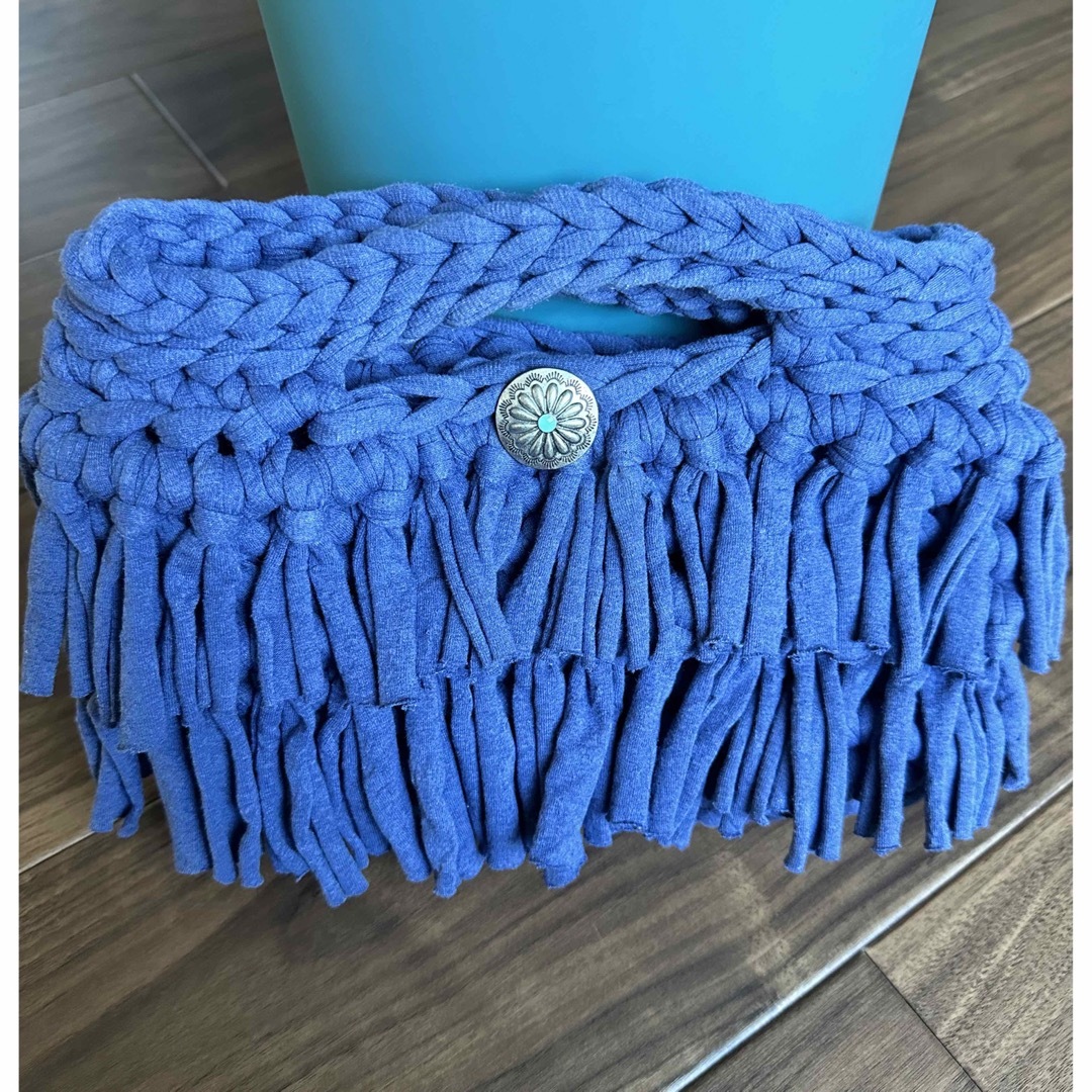 ブルー編み込みハンドメイドバッグ ハンドメイドのファッション小物(バッグ)の商品写真