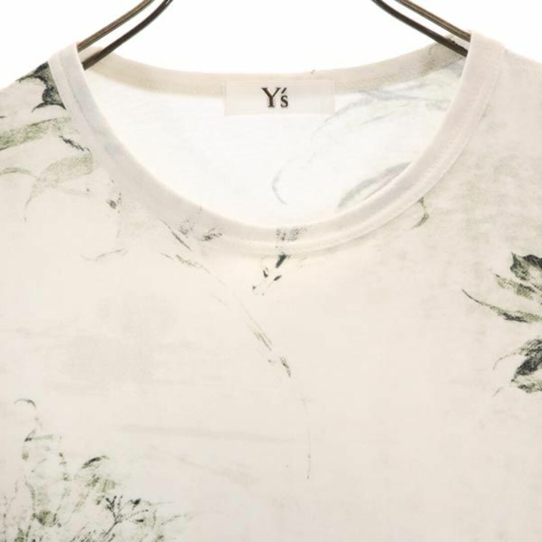 Yohji Yamamoto(ヨウジヤマモト)のヨウジヤマモト Y's クルーネック 花柄 半袖 Tシャツ 2 白×深緑 Yohji Yamamoto メンズ 【中古】  【230723】 メール便可 メンズのトップス(Tシャツ/カットソー(半袖/袖なし))の商品写真