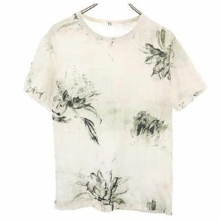 ヨウジヤマモト(Yohji Yamamoto)のヨウジヤマモト Y's クルーネック 花柄 半袖 Tシャツ 2 白×深緑 Yohji Yamamoto メンズ 【中古】  【230723】 メール便可(Tシャツ/カットソー(半袖/袖なし))