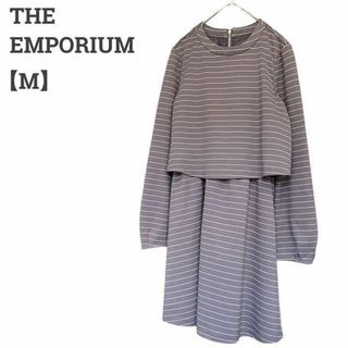 ジエンポリアム(THE EMPORIUM)のジ エンポリアム レディース【M】ワンピース♡コットン混 ボーダー♡グレー(ひざ丈ワンピース)