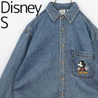 Disney - DISNEY ディズニー ミッキーポケット刺繍デニムシャツ ブルー