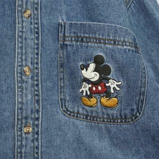 Disney - DISNEY ディズニー ミッキーポケット刺繍デニムシャツ ブルー