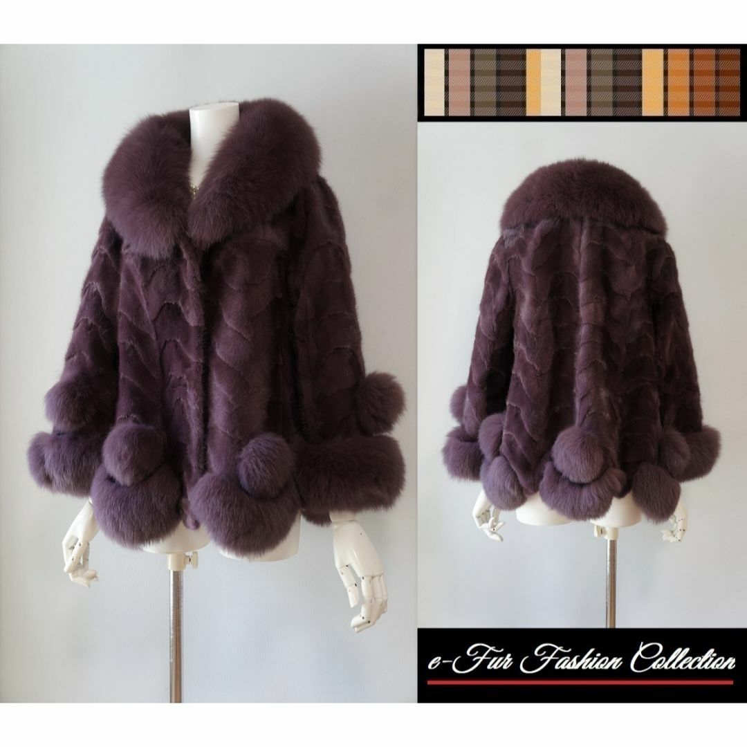 毛皮/ファーコートリッチさと可愛さを兼ね備えた☆ミンクコート新品異素材コンビフォックスファーコート