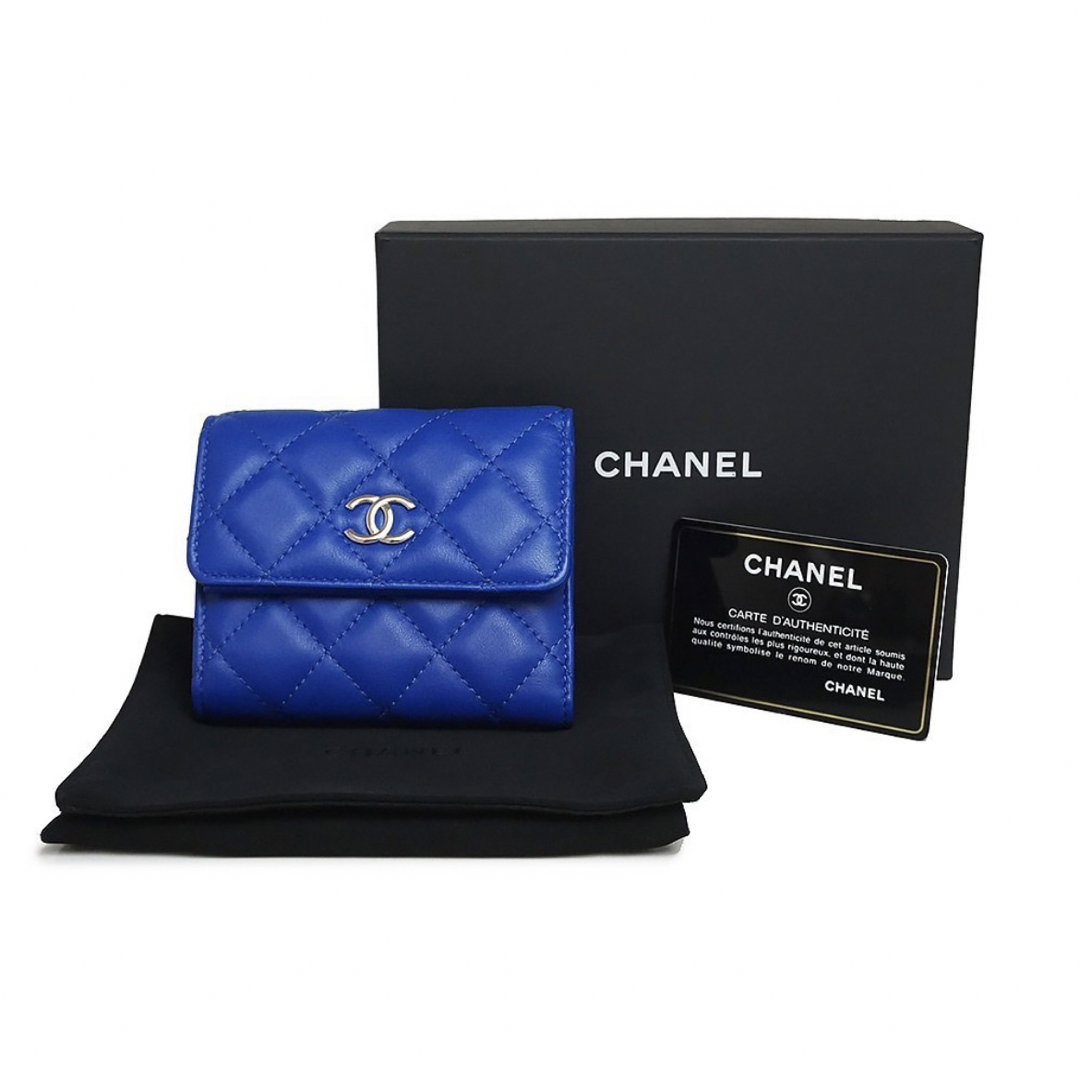 【新品】シャネル CHANEL マトラッセ スモール ウォレット ブルー 財布