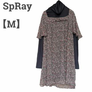 スプレイ(SpRay)のスプレイ レディース【M】チュニック♡タートルネック 花柄 カラフル♡黒(チュニック)