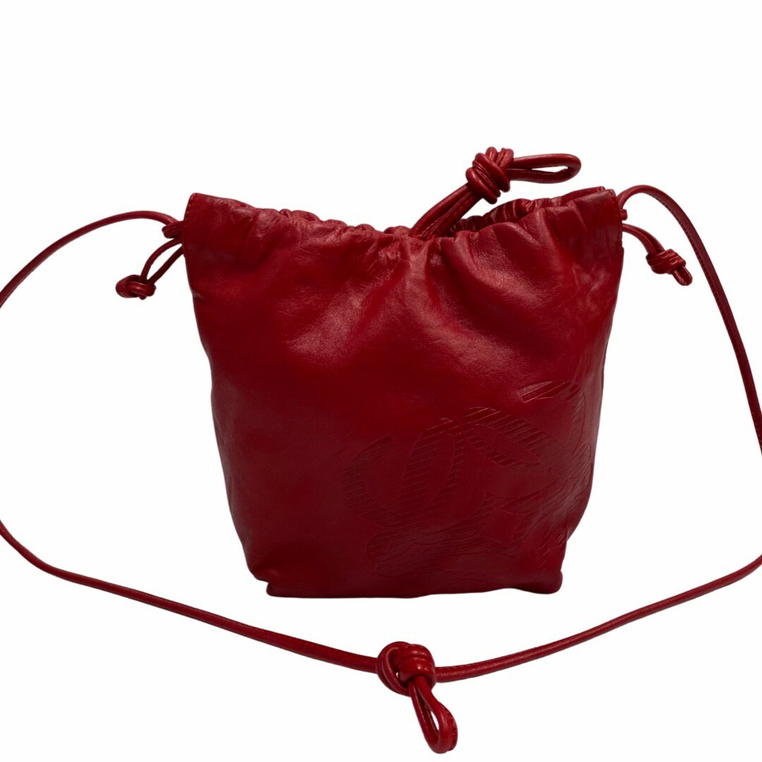 極美品 LOEWE ロエベ 巾着 ショルダーバッグ アナグラム レザー レッド-