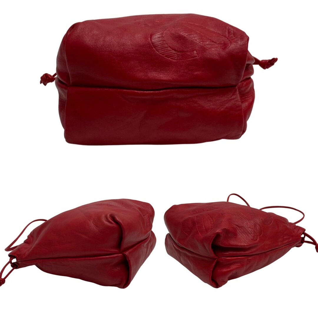 極 美品 保存箱 袋付 LOEWE ロエベ アナグラム ロゴ ナッパレザー 本革 巾着 ミニ ショルダーバッグ ポシェット サコッシュ レッド 70864
