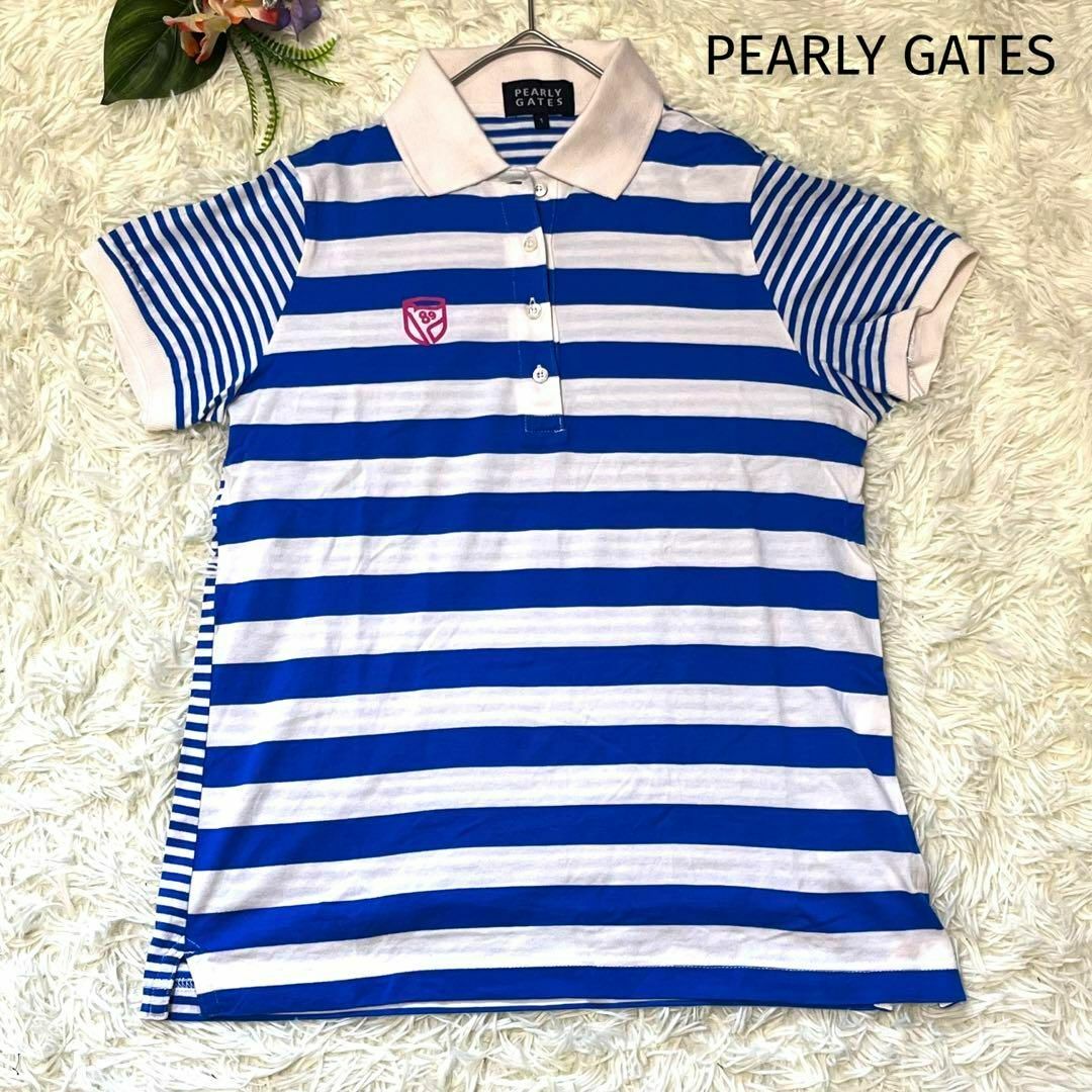 PEARLY GATES(パーリーゲイツ)の美品♡ PEARLY GATES ポロシャツ ウェア ゴルフ ボーダー M スポーツ/アウトドアのゴルフ(ウエア)の商品写真