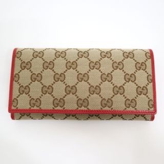 グッチ(Gucci)の【GUCCI】グッチ ニつ折り長財布 GGキャンバス×レザー ブラウン×レッド 346058(財布)