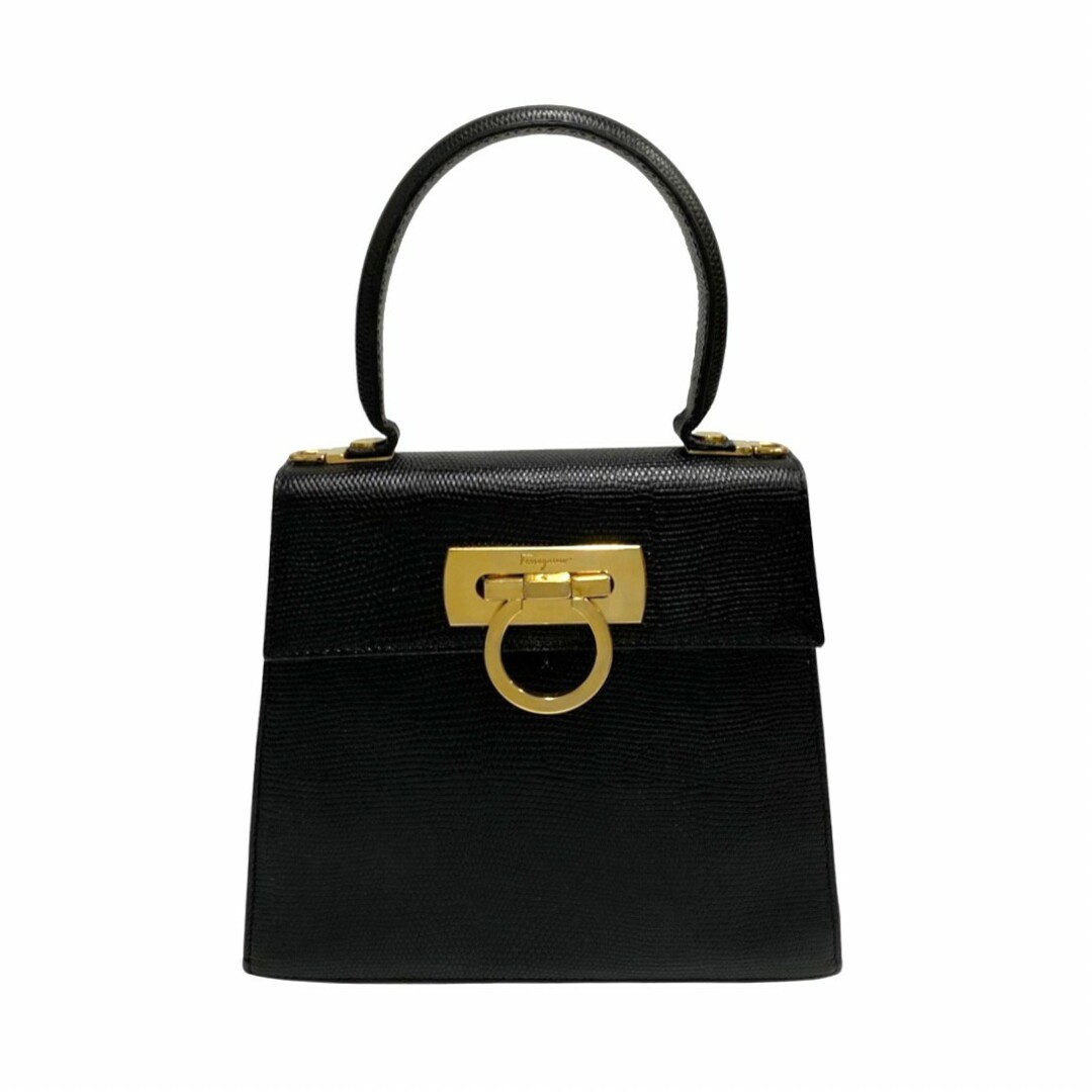 極 美品 希少品 Salvatore Ferragamo フェラガモ ガンチーニ 金具 レザー 本革 ハンドバッグ ミニ トートバッグ ブラック 黒 25804