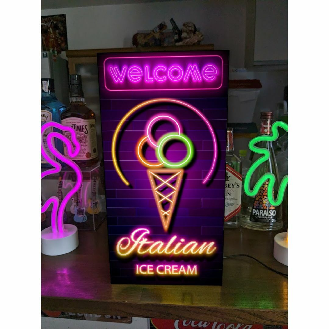 【Lサイズ】イタリアン アイスクリーム 看板 置物 アメリカン雑貨 ライトBOX