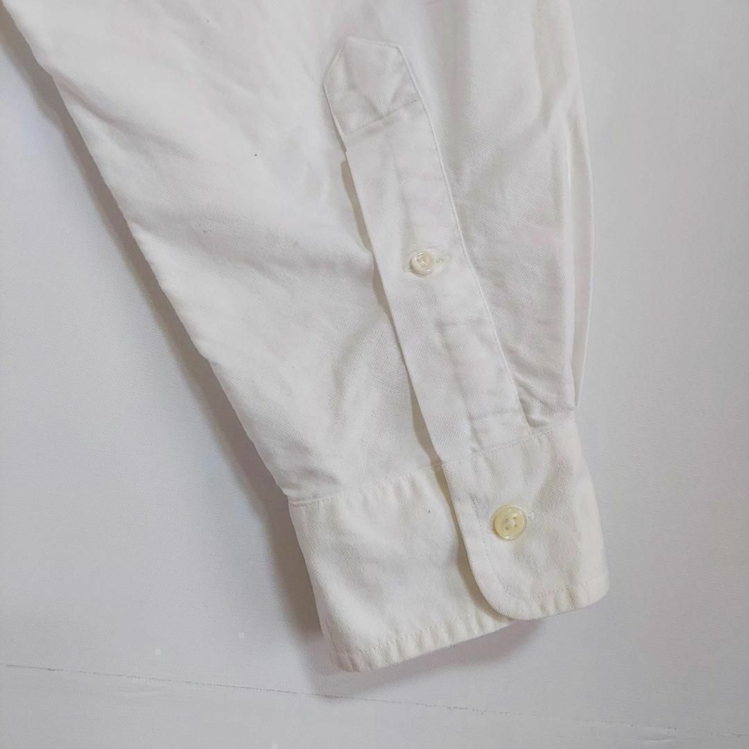 90s ラルフローレン BD 無地 白シャツ L ホワイト 茶色 青 ポニー刺繍