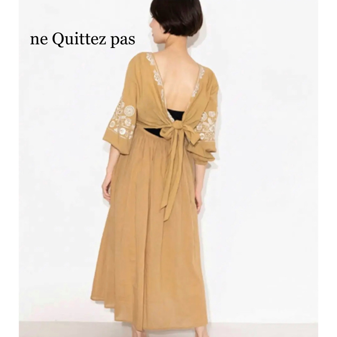 ne Quittez pas - ヌキテパ バックリボン ロングワンピース 刺繍 エン