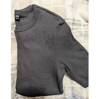 ユニクロ(UNIQLO)のリブクルーネックＴ(5分袖)　サイズL　07グレー(Tシャツ(半袖/袖なし))