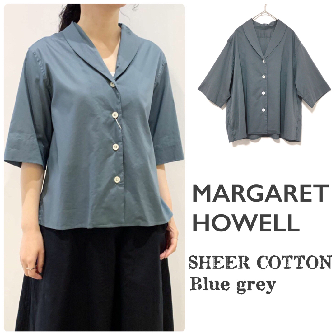 MARGARET HOWELL(マーガレットハウエル)のマーガレットハウエル シアーコットン ショールカラーシャツ ブラウス レディースのトップス(シャツ/ブラウス(半袖/袖なし))の商品写真