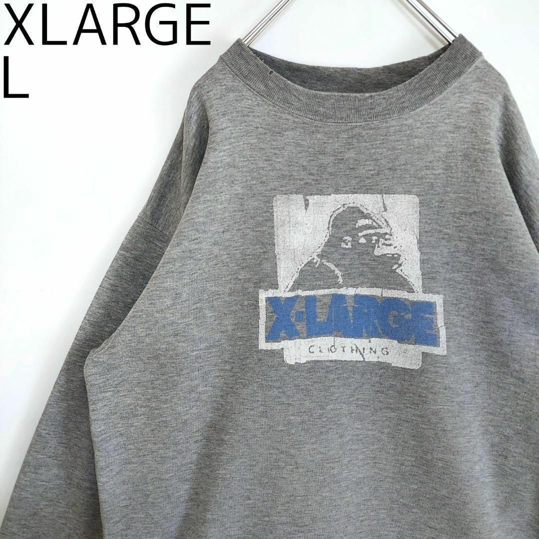 XLARGE エクストララージ プリントスウェット グレー L ゴリラ 動物