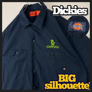 ディッキーズ(Dickies)のDickies 半袖 シャツ 刺繍 企業ロゴ オーバーサイズ 紺 USA古着(シャツ)