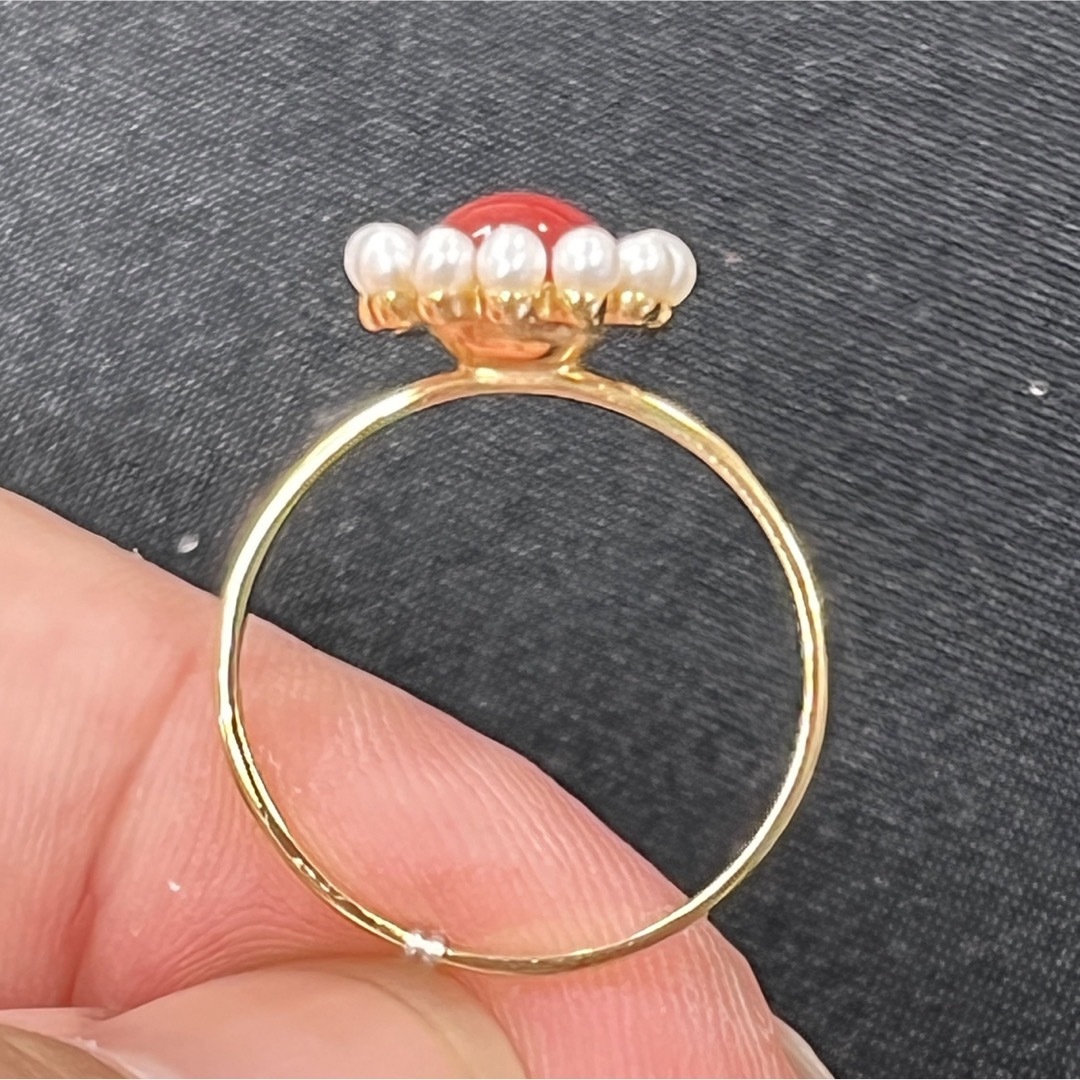 sango(サンゴ)の日本産赤珊瑚　淡水パール　リング　c0.79ct レディースのアクセサリー(リング(指輪))の商品写真