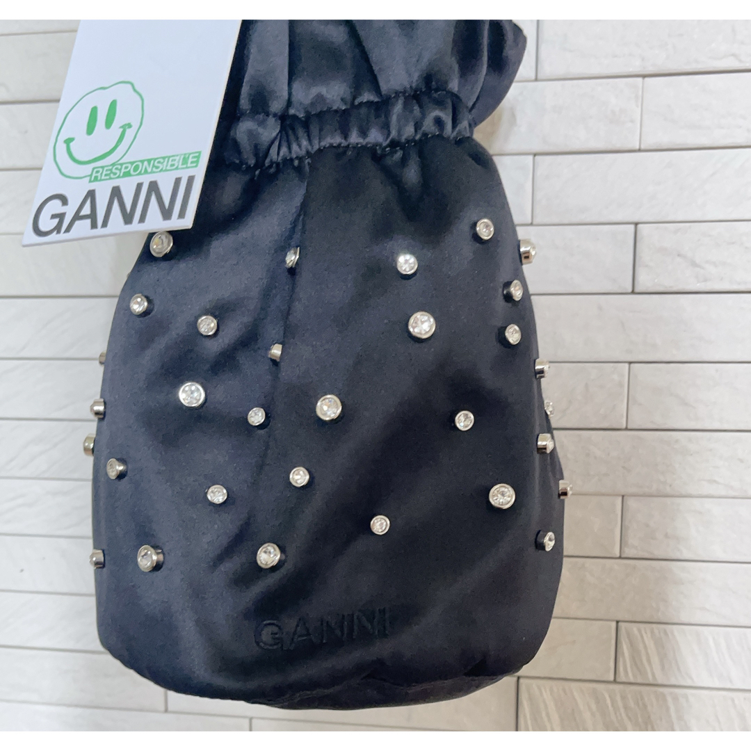 正式 GANNI Occasion ハンドバッグ ビジューショルダー巾着サテン