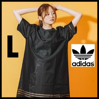 アディダス(adidas)の【ルーズフィット】adidas★Tシャツワンピース★チュニック★ドレス★黒★L(ミニワンピース)