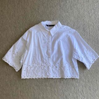 ザラ(ZARA)の2023春夏 ザラ ZARA シャツ クロップドシャツ 短丈シャツ カットレース(Tシャツ(半袖/袖なし))